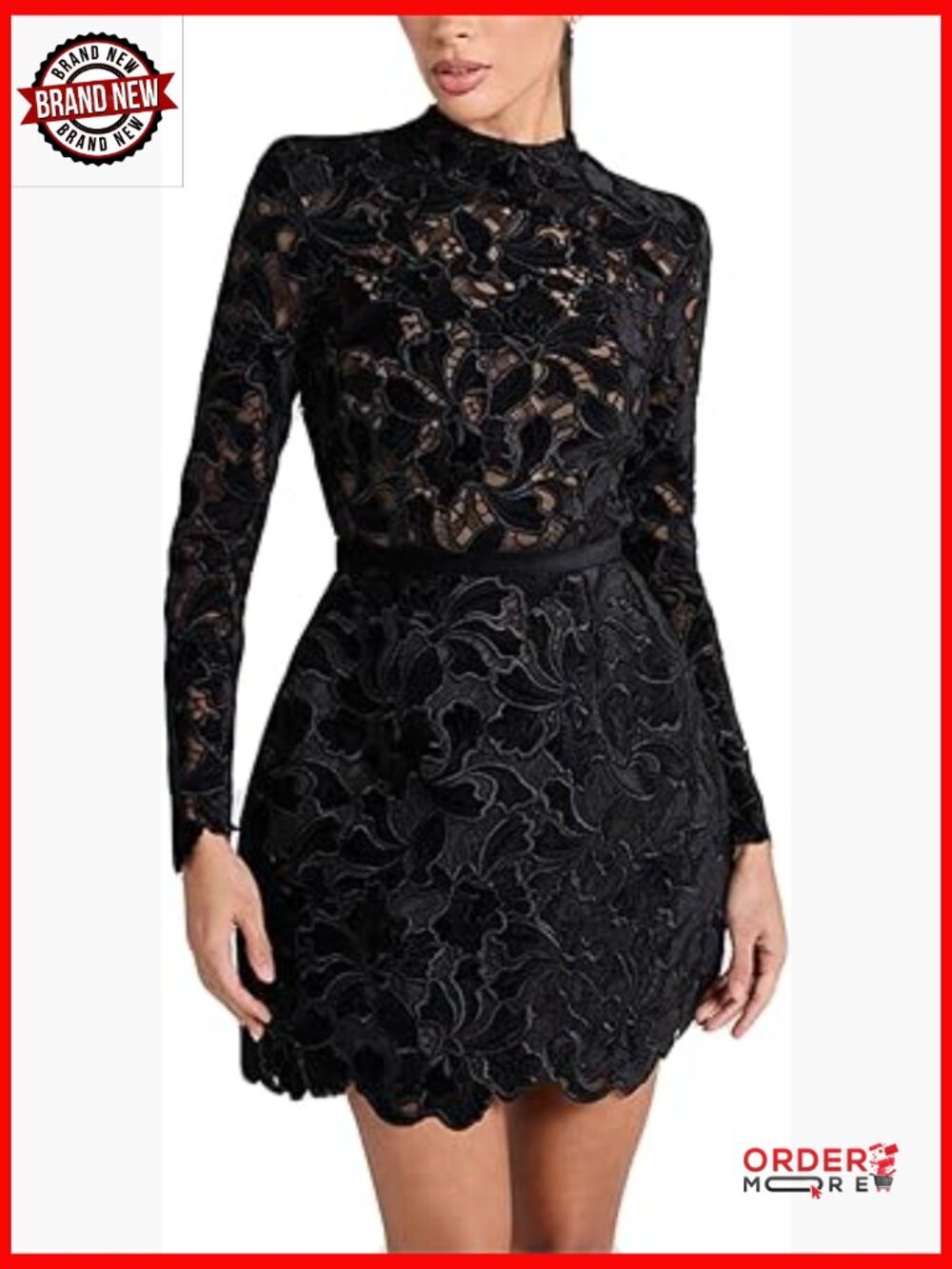 Long Sleeve Crochet Lace Hollow Bodycon Dress for Party Nightclub
